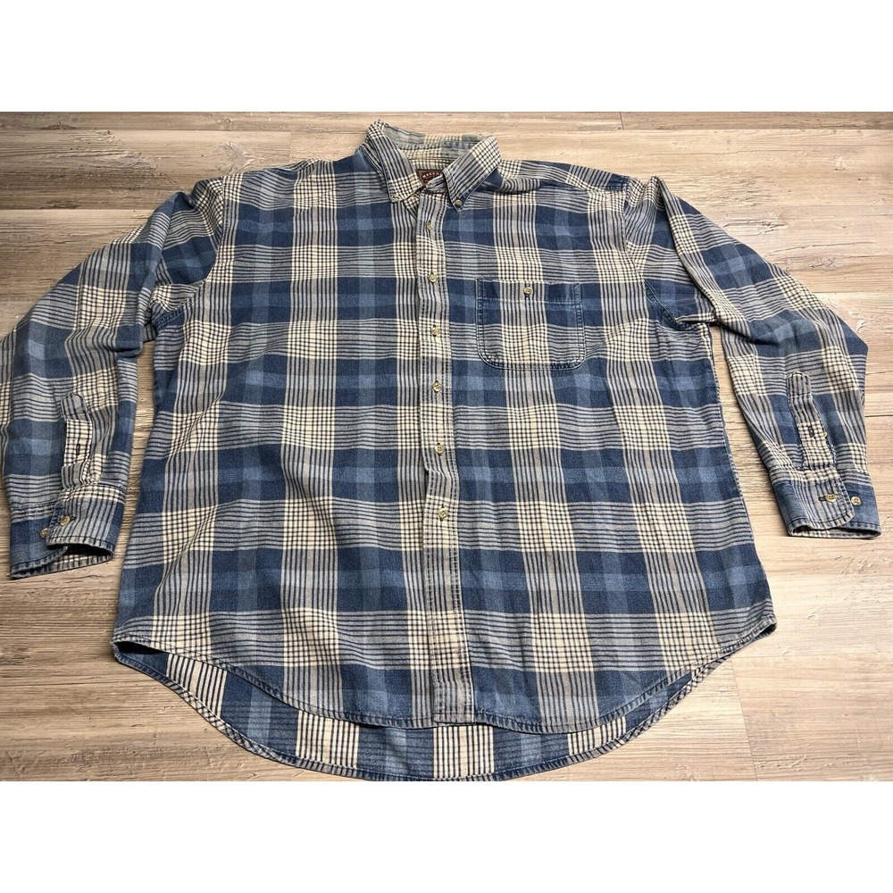 Vintage Maverick Plaid Flannel Shirt Blue Button Up Mens Sz XL